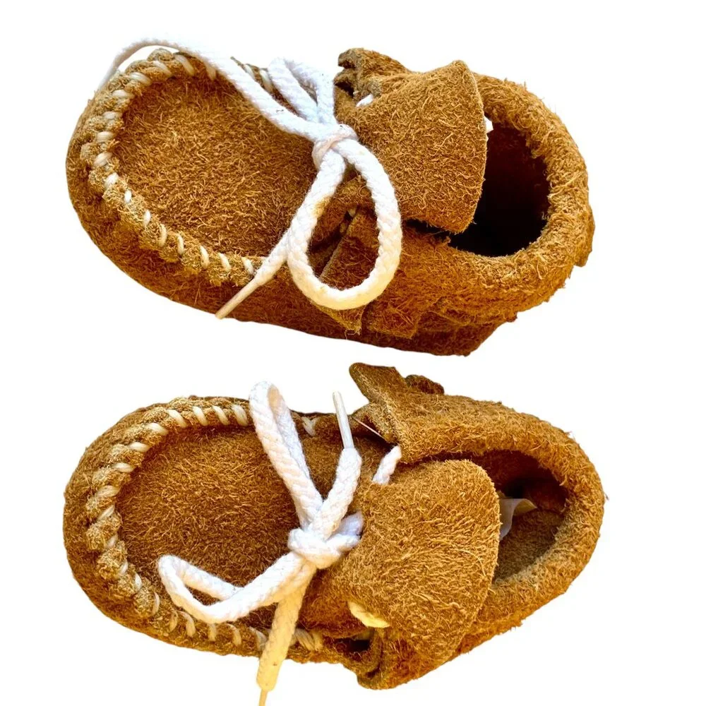 Genuine Buffalo Leather Baby Infant Moccasin Booties size 1 - 0-3 months NEW USA